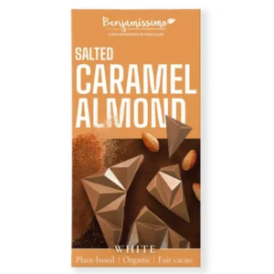 Λευκή Σοκολάτα organic με Αμύγδαλα & Salted Caramel 60gr,Happy Benjamino